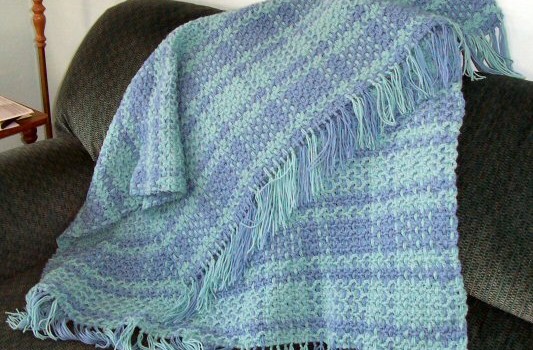 Blue Green Crocheted Blanket